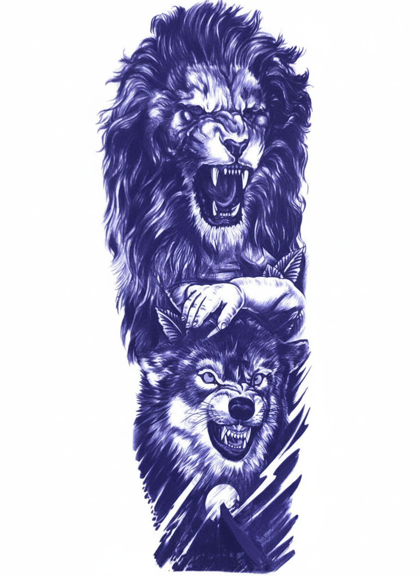 Yırtıcılar ★  Aslan ve Kurt (Yarı Kalıcı Dövme)