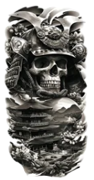 Kuru Kafalar ★Samuray Kafatası ve Japon Binası (Geçici Dövme)