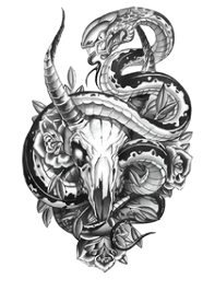 Sürüngenler ★ Yılan ve Boğa Kafatası Modeli (Geçici Dövme)