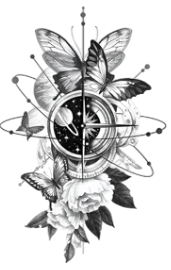 Denizciler ★ Uzay Pusula, Kelebekler ve Çiçekler (Geçici Dövme)