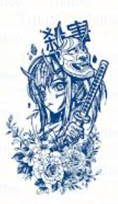 Kadın Figürleri ★ Samuray Anime Kızı Oni Maskeli (Yarı Kalıcı Dövme)