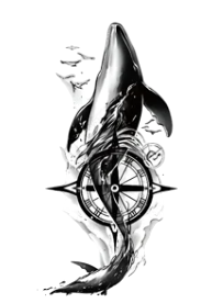 Denizciler ★ Siyah Balina, Pusula Modeli (Geçici Dövme)