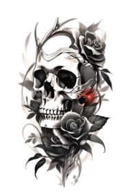 Kuru Kafalar ★ Kafatası ve Çiçekler (Geçici Dövme)