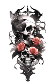 Kuru Kafalar ★ Çifte Kafatası ve Pembe Güller (Geçici Dövme)