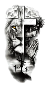 Efsanevi ★ Aslan, Haç, İsa Mesih, Çarmıha Gerilme (Geçici Dövme)