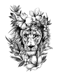 Yırtıcılar ★ Aslan, Çiçek Modeli (Geçici Dövme)