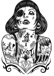 Kadın Figürleri ★ Kelle Avcısı Dövmeli Tek Gözlü Kadın (Geçici Dövme)