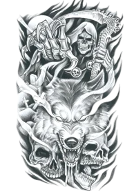 Efsanevi ★ Azrail, Ölüm Modeli, Kurt Kuru Kafa Modeli (Geçici Dövme)