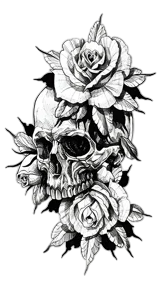 Kuru Kafalar ★ Kafatası, 3'lü Gül Üçlü Modeli (Geçici Dövme)