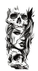 Kadın Figürleri ★ Çifte Kuru Kafa, Kafatası ve Kadın Modeli (Geçici Dövme)