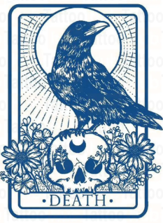 Kuşlar ★ Death, Ölüm, Kuru kafa ve Karga Tarot Kartı (Yarı Kalıcı Dövme)