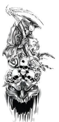 Efsanevi ★ Azrail, Ölüm, Kuru Kafalar, Kafatasları ve Canavar (Geçici Dövme)