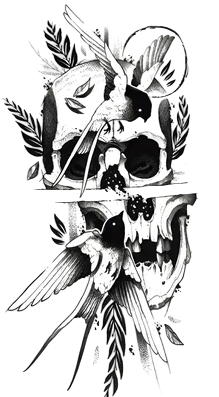 Kuru Kafalar ★ Kuşlar ve Yarı Yarıya Kafatası Modeli (Geçici Dövme)