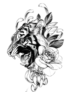 Yırtıcılar ★ Kükreyen Kaplan ve Çiçek Modeli (Geçici Dövme)