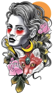 Kadın Figürleri ★ Makyajlı Kadın ve Tilki (Geçici Dövme)