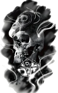 Kuru Kafalar ★ Kafatası, Pentagram Yıldız ve Kuş Kafası Modeli (Geçici Dövme)