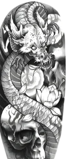 Efsanevi ★ Çin Ejderi Modeli, Kuru Kafa (Geçici Dövme)