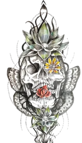 Kuru Kafalar ★ Renkli Çiçekli Kafatası Modeli (Geçici Dövme)