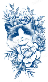 Evciller ★ Kedi Çiçek Modeli (Yarı Kalıcı Dövme)