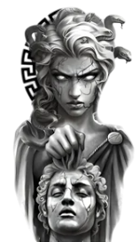 Kadın Figürleri ★ Medusa ve Tutulan Kafa (Yarı Kalıcı Dövme)