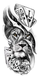 Yırtıcılar ★ İskambil, Poker Kartları ve Aslan (Geçici Dövme)